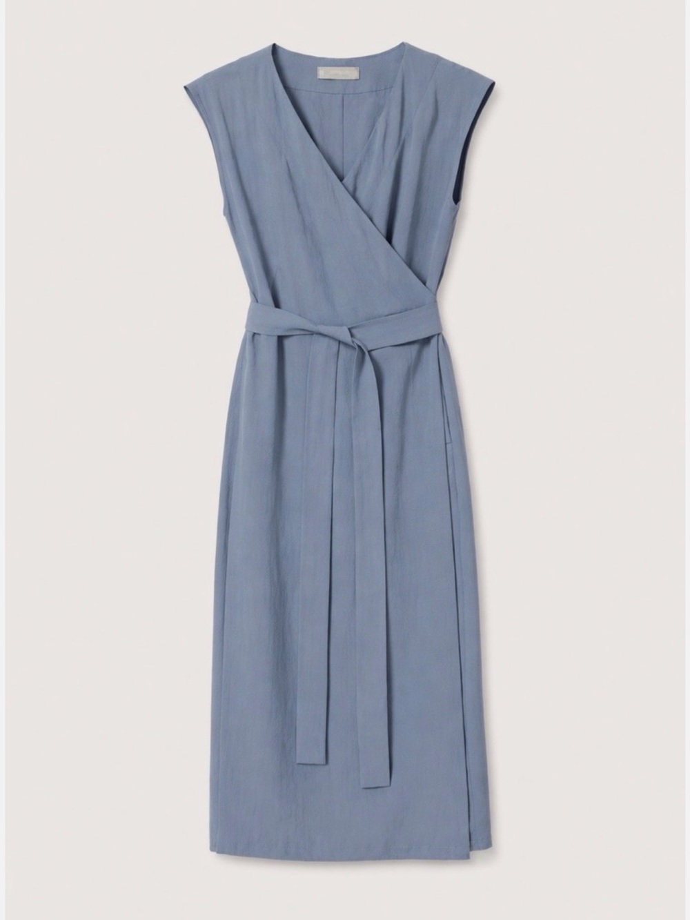 Everlane Japanese GoWeave Dusty Blue Wrap Midi Dress Minimalist Career Classic